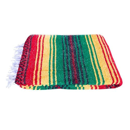Open Road Goods Handmade Rasta or Hippie Blanket - Traditional Mexican Falsa Blanket in Rasta Colors
