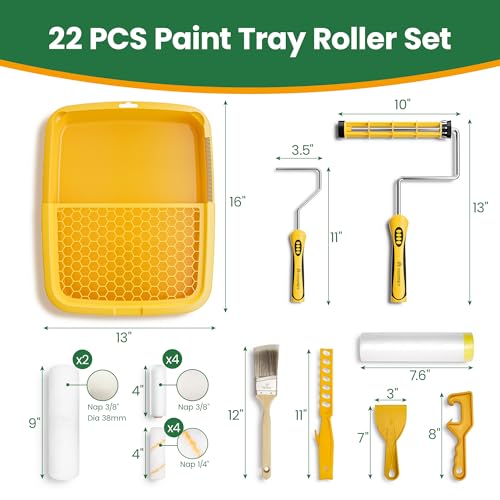 Voomey Professional Paint Roller Kit 22 Pcs, 9-Inch Upgraded Paint Roller with Super Coverage Effect, Paint Brush, Paint Roller Tray,Paint Kit for House Painting - style: 22pcs paint roller kit