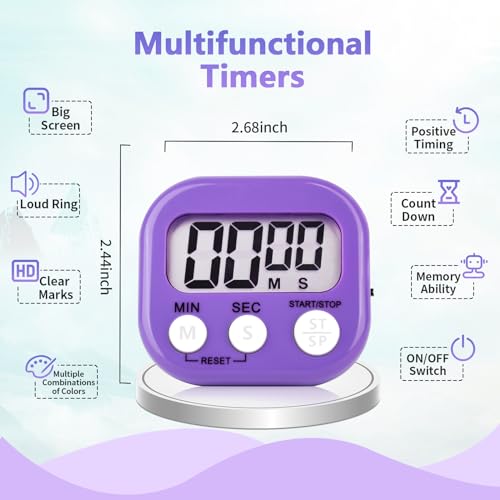 24 Pack Timers Magnetic Kitchen Timer Cooking Timers for Kitchen Digital Timer with Big Display Loud Ring Electronic Timer for Cooking, Classroom, Break Time(24, White,Green,Blue,Purple) - color: White,green,blue,purple