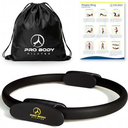 ProBody Pilates Circle - 14 Inch Magic Circle Pilates Ring | 30 lb Resistance, Dual Foam Grips, Inner Thigh Exerciser, Pilates at Home Equipment, Carry Pouch, Pilates Essentials - color: Black