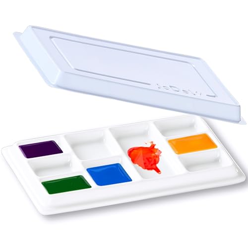 Ceramic Watercolor Palette with Lid, 9-Well Rectangular Paint Mixing Tray for Watercolor, Gouache, Acrylic & Oil Painting, White - size: 7.5" x 3.9" x 0.7"