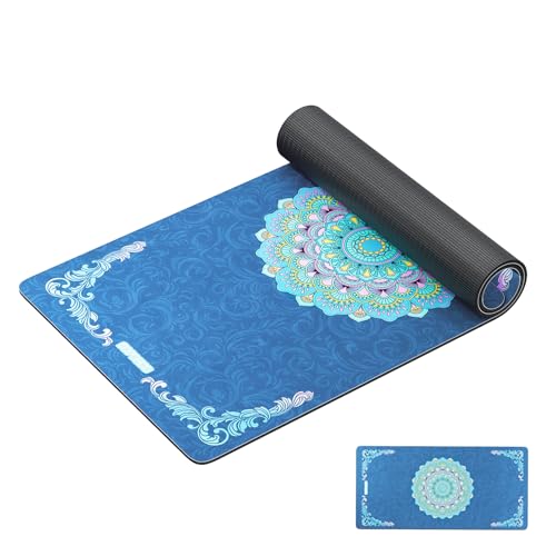HAPBEAR Large Yoga Mat - 72"x36" Extra Wide Exercise Mat - 1/4" Thick Dual Color PVC | Anti-Slip Surface & High Cushioning - Ideal for Yoga, Pilates & Home Workouts - Bonus Mesh Bag - color: Blue