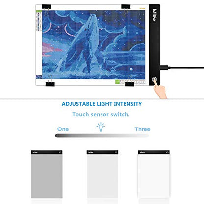 Mlife A4 LED Light Pad - Diamond Art Light Box Tracing Light Board with 3 Brightness, Ideal for Sketching, Animation, Drawing Light Box with 4 Fasten Clips - style: A4