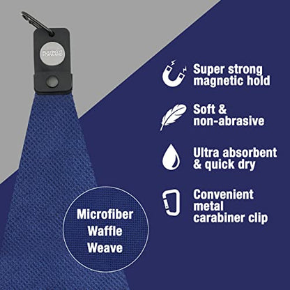 Magnetic Golf Towels for Golf Bags with Clip & Ultra Strong Magnet - Waffle Weave Microfiber Towel for Secure Hold on Bags & Carts - Ideal Club Cleaner & Accessories - Navy - color: Navy