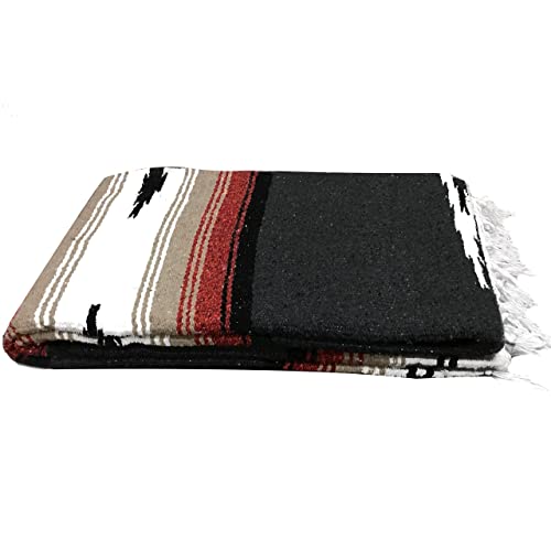 Open Road Goods Mexican Diamond Blanket - XL Heavyweight Yoga Blanket – Handmade in Mexico - Thick Boho Serape Saltillo Style Throw for Beach, Picnic, Home, Camping and More! (Black Retro) - color: Black Retro