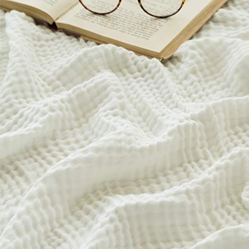 EMME Cotton Muslin Large Throw Blanket Couch Breathable Gauze Soft Lightweight Bed Blankets Adults (White,50"x70") - color: 04-white-1, size: Large Throw (50" X 70")