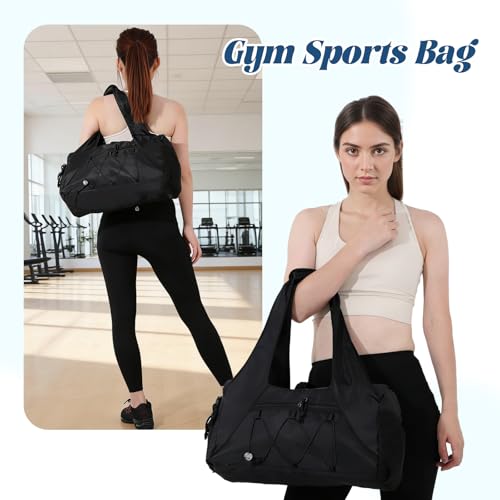 Oweisong Gym Bag for Women Sports Duffel Bag Lightweight Yoga Tote Travel Carry On Handbag with Shoes Compartment - color: Black