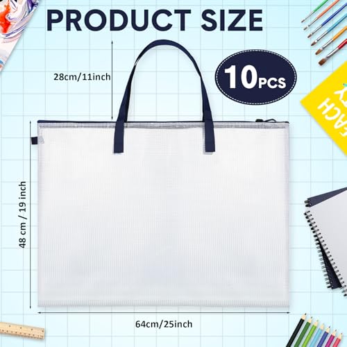 Reginary 10 Pcs Art Portfolio Bags 19x25, Waterproof PVC Zipper,Navy | Poster Storage Portfolios for Teachers Artists Students, Classroom Bulletin Board Supplies, Art Organizer, Protects Drawings - color: Navy