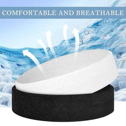 4 Pack Cotton Terry Sweat Headbands for Men Women Running Gym - color: Black/Red/White/Blue