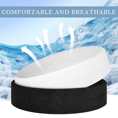 4 Pack Cotton Terry Sweat Headbands for Men Women Running Gym - color: Black/Red/White/Blue