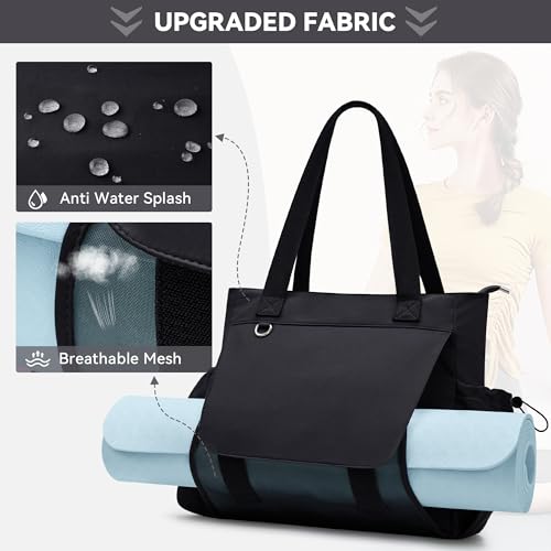 WLLWOO Thick Yoga Mat Bag Women Gym Tote Breathable Mesh Holder Wet Pocket | Carryall Lightweight Waterproof Shoulder for Pilates Travel Beach Workout Fitness Carrier - color: Black