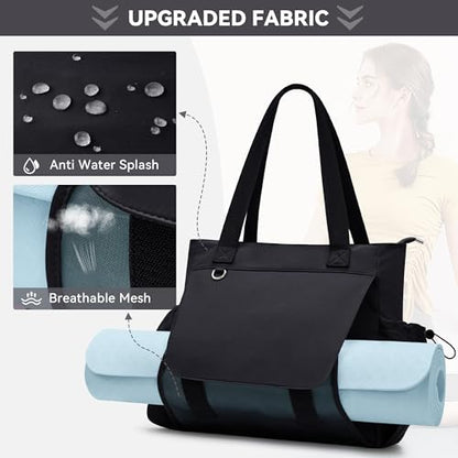 WLLWOO Thick Yoga Mat Bag Women Gym Tote Breathable Mesh Holder Wet Pocket | Carryall Lightweight Waterproof Shoulder for Pilates Travel Beach Workout Fitness Carrier - color: Black