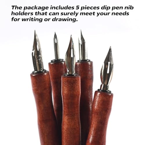 5Pcs Dip Pen Holder, Wood Comic Nib Holder, 5.91in Wooden Pen Nib Holder Wood Cartoon Comic Pen Nib Holder Comfortable Grip for Calligraphy Writing Signing, Cartooning Sketching - color: Red Wood Color