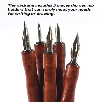 5Pcs Dip Pen Holder, Wood Comic Nib Holder, 5.91in Wooden Pen Nib Holder Wood Cartoon Comic Pen Nib Holder Comfortable Grip for Calligraphy Writing Signing, Cartooning Sketching - color: Red Wood Color