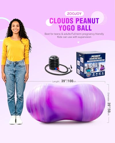 ZOOJOY Peanut Ball for Kids and Adults | 18/20Inch Anti-Burst Exercise Ball - color: Pink & Purple, size: 39 x 20 Inch
