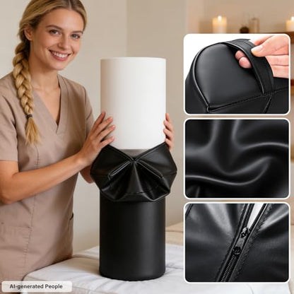 Upgraded Large Massage Bolsters for Under Legs, 24x8x4 in Half Moon Pillow | PU Leather Semi-Round Leg Bolster for Massage Table, Ankles Back Pain Relief Knee Bolster Cushion Bolster Pillow for Legs - color: Large Black - 24x8x4 in - Pu Leather