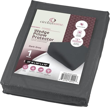 CirclesHome Wedge Pillow Cover 100% Cotton, Zippered Wedge Pillow Case Protector, Soft, Hypoallergenic & Breathable -Dark Grey, (25Wx26Lx10) - color: 4 - Dark Grey, size: Wedge (25 x 26 x 10 inches) - Set of 1