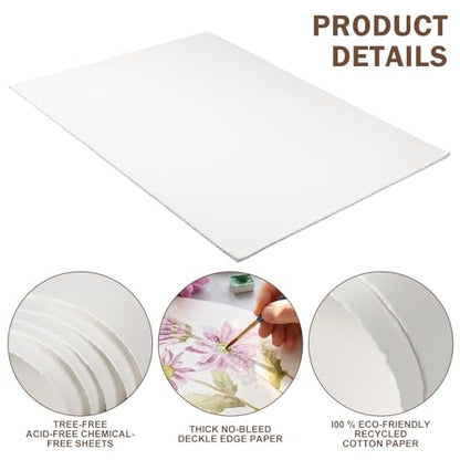 Kisston 10 Sheets Large Deckled Edge Paper 22 x 30 Inches, 140 Lb/300 GSM Cotton Watercolor Paper Texture White Blank Painting Supplies for DIY Craft Activities Student Artists Drawing - style: Deckled Edge