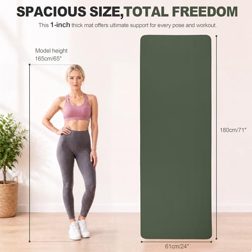 HULKFIT High Density Non Slip Yoga Mat, Extra Thick Exercise Mat with Carrying Strap, for Pilates, Fitness, Home Gym & Floor Workouts - Multiple Thickness & Multiple Color - color: Green Jasper, size: 71"L x 24"W x 1"Th