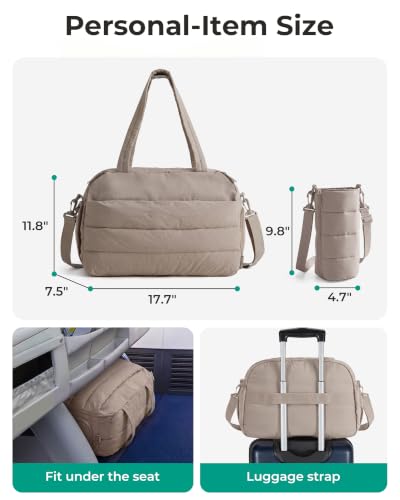 BAGSMART 2 Set Gym Bag for Women, Yoga Bag with Water Bottle Holder | For yoga travel sports dance, 25L pilates bag, overnight duffle bag - color: Brown, style: Puffer Crossbody