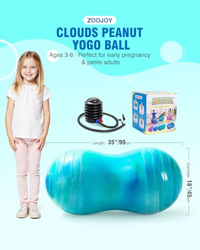 ZOOJOY Peanut Ball for Kids and Adults | 18/20Inch Anti-Burst Exercise Ball - color: Green & Blue, size: 35 x 18 Inch