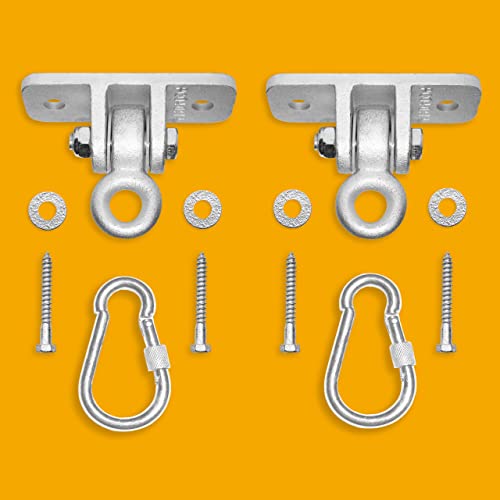 Jungle Gym Kingdom Swing Set Hangers - 2 Heavy Duty Brackets with Locking Snap Hooks for Porch, Patio, Playground - Indoor/Outdoor Hardware & Accessories