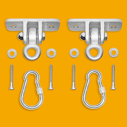Jungle Gym Kingdom Swing Set Hangers - 2 Heavy Duty Brackets with Locking Snap Hooks for Porch, Patio, Playground - Indoor/Outdoor Hardware & Accessories