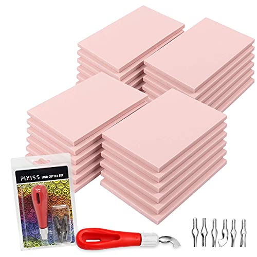 Rubber Block Stamp Carving Blocks Stamp Making Kit with Cutter Tools, 25-Pack Carving Rubber Stamps for Printmaking, Printing and More - size: 25 Rubber Blocks + Carving Tool