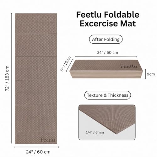 Foldable Yoga Exercise Mat, 6mm/8mm/10mm/12mm Thickness, 72 x 24 Inch - Lightweight, Anti-Slip, and Easy to Store for Yoga, Pilates, Home Workouts, and Floor Exercises - color: 커피., size: 24" x 72" x 1/4"