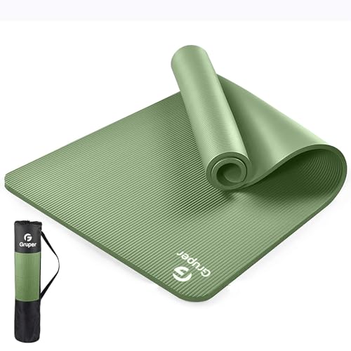 Gruper Yoga Mat Non Slip NBR Extra Thick Yoga Mat, 72"L x 32"/24"W x 0.6"/0.4"TH (185cm x 80cm/61cm x 15mm/10mm), Anti-Tear Exercise Mat with Carrying Strap and Bag, Workout Mats for Yoga, Pilates - color: Matcha, size: 72 x 32 x 0.6 inches