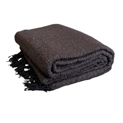 Open Road Goods Solid Color Mexican Yoga Blanket – Large Handwoven Throw for Yoga, Beach, Camping or Home – Soft and Durable Cotton Blend - color: Dark Brown