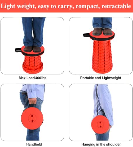 Fishboy Upgraded Collapsible Stool, 400lbs Max Weight, Lightweight But Sturdy, Portable Retractable Folding Telescoping Foldable Camping Stool for Adults Outdoor Fishing Hiking BBQ - color: All Red