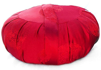 Zen Zafu Sitting or Meditation Cushion with Silk Brocade Cover, Red - color: Red