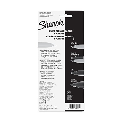 Sharpie Retractable Permanent Markers, Ultra Fine Point, Black, 3 Count - size: 1 Count (Pack of 18)