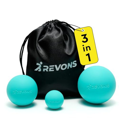 3 in 1 Massage Ball Set - Lacrosse Balls for Myofascial Release, Back Pain Relief, Face Fitness, Trigger Points, Yoga, Physical Therapy, Muscle Recovery and Soft Deep Tissue Massage (Turquoise) - color: Turquoise