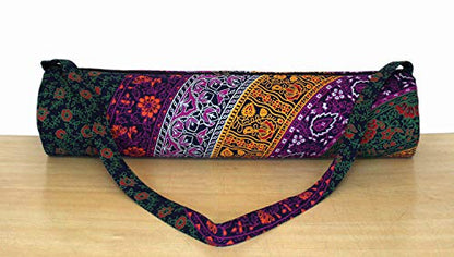 INDIAN CRAFT CASTLE ICC Yoga Mat Bag Carrier Full-Zip Exercise Yoga Mat Carry Bag for Women Men with Multi-Functional Storage Pockets and Adjustable Shoulder Strap 26X6 Inches - style: Purple 6 Flower