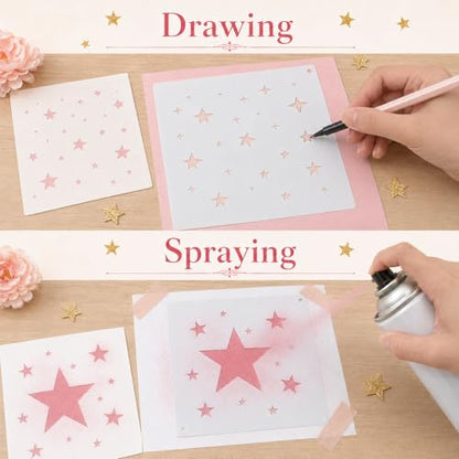 20 Pcs Star Stencils for Painting, 5.9inch Large Star Stencil Set | Reusable Stencils for Crafts, DIY Drawing Template for Crafts Home Decor on Wood, Canvas, Paper, Fabric, Walls, Furniture