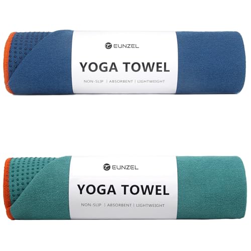 Eunzel 2 Pack Hot Yoga Towel with Grip Dot, Non Slip Yoga Mat Towe Sweat Absorbent Towel for Hot Yoga,Bikram, Pilates and Fitness 72" x 24", Dark Cyan/Steel Blue - color: Dark Cyan/ Steel Blue
