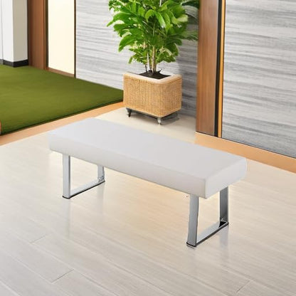 JIEXI 45.3" Upholstered PU Leather Bedroom Bench Footstool with Metal Legs | Sturdy Silver Plated Chrome Legs, Padded Seat, Space Saver, for Bedroom Entryway Living Room Window - color: White, size: 45 IN