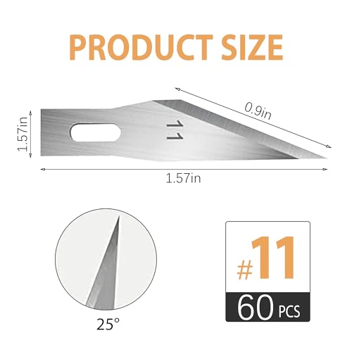 #11 Hobby Knife Blades(Pack of 60),Art Blades Cutting Tool with Storage Case for Craft, Hobby, Scrapbooking, Stencil - size: #11-60pcs