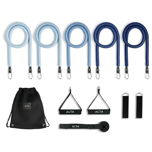 ALTA Resistance Tube Bands for Women, Full Kit Resistance Bands, Set of 3 | Full Kit Resistance Bands for Working Out with Handles, Ankle Straps, Door Anchor Home Workout Bands for Physical Therapy - color: Azure, size: 5 Band Set