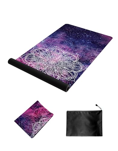 nuveti Printed Travel Yoga Mat 1/16 Inch Thick Non Slip Fitness Workout Mat | with Carrying Bag, Foldable Lightweight Suede & Natural Rubber Yoga Mat for Yoga Pilates and Fitness 72" L x 24" W x 1.5mm - color: HaoHan-New