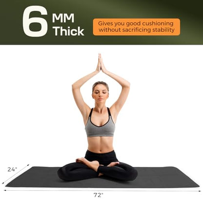 U&M Yoga Mat Non Slip, 0.24" Thick 72"x24" TPE Yoga Mats for Women Men, Anti-Tear Exercise & Fitness Mat with Carrying Strap, Workout Mats for Yoga, Pilates and Floor Exercise