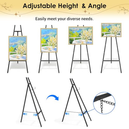 47" Black Easel Stand for Sign, Large Heavy Duty Metal Display, 4-Tier | Sturdy Art Easel with Adjustable Chain & Non-Slip Feet for Wedding, Painting, Party, Posters, Commercial, Foldable - color: Black