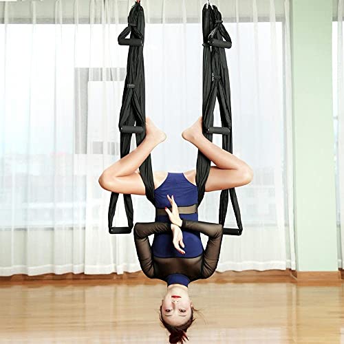 Aerial Yoga Swing Set, Ultra Strong Hammock Trapeze Extension, Antigravity Ceiling Hanging Sling Inversion Exercises - color: Black