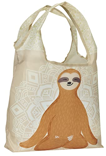 O-WITZ Reusable Grocery Bags | Vibrant Tote Bag For Groceries, Gym, Beach Gear, Toys & More | Washable Design With Large Handles For Maximum Convenience | Folds Into A Small Pouch, Sloth Yoga - color: Sloth Yoga
