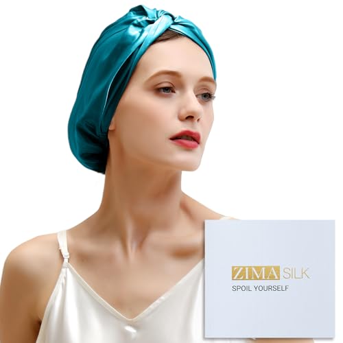 ZIMASILK 22 Momme 100% Mulberry Silk Bonnet for Sleeping Women, Turquoise - color: Turquoise