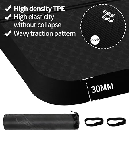 nuveti Large Exercise Mat - 15mm/20mm/30mm Thick Yoga Mat | Workout Mat for Fitness, Yoga, Pilates, Stretching & Floor Exercises for Women & Men with Free Carrying Bag - color: Black, size: 183X80X30MM