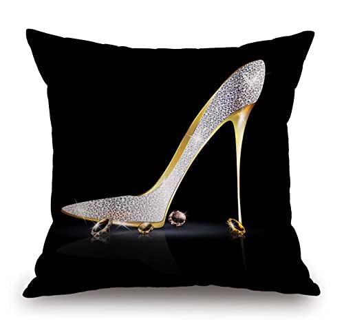 TSSOHU Square Decorative Throw Pillow Case Cushion Cover,Fashion Lady High Heel Shoe with Diamonds Soft Pillowcase 18x18 inch (No Glitter) - color: Tss39