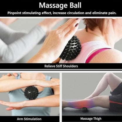 Aucuu 6 in 1 Foam Roller Set Includes Hollow Core Massage Roller, Yoga Stick, Massage Ball, Fitness Stretching Strap, Carrying Bag, Towel, Massage Roller (Black) - color: Black